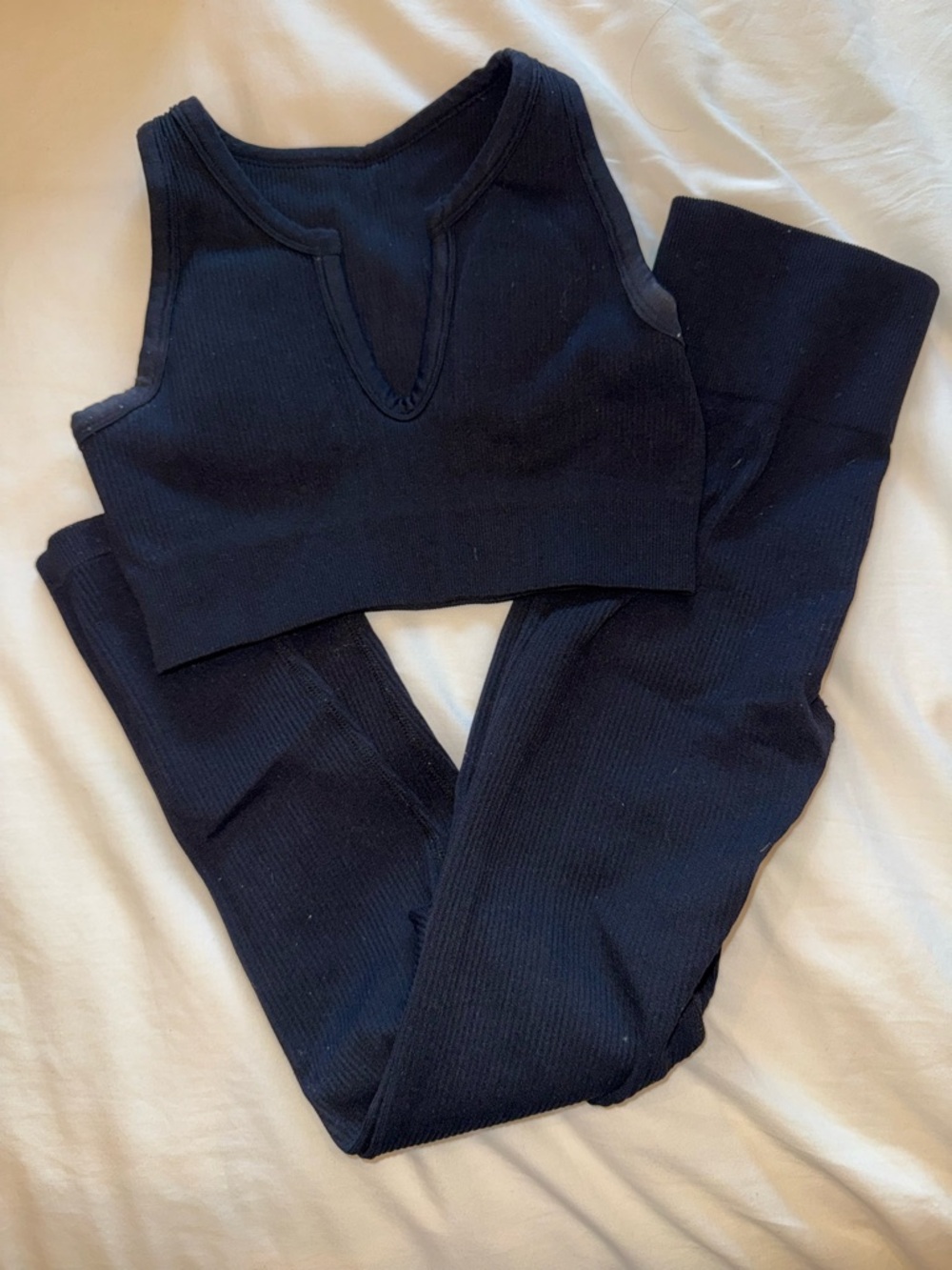 Black Ribbed High-Waist Leggings & Crop Tank Set